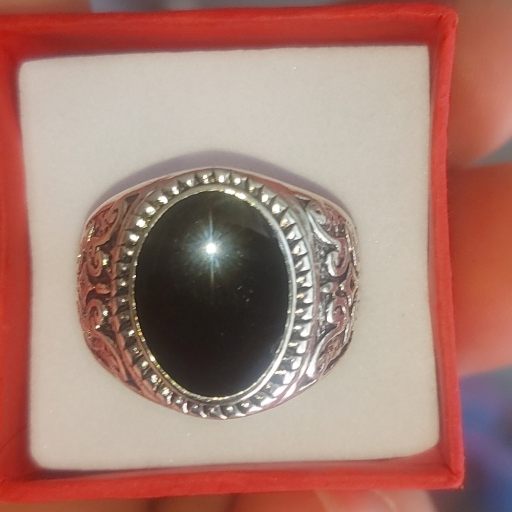 Silver Ornate Ring with Black Stone